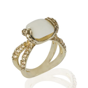 ANELLO AGATA BIANCA IN ARGENTO CON ZIRCONI