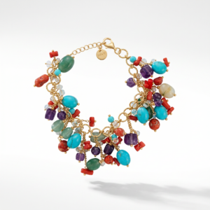 NIVY - BRACCIALE CON CORALLO, PASTA DI TURCHESE E PIETRE
