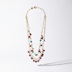 NIVY - COLLANA CON PERLE E PIETRE VERDI E FUCSIA