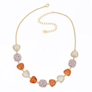 BARBIERI CREAZIONI - COLLIER CON PIETRE ARANCIO, ZIRCONI ED OCCHIO DI TIGRE