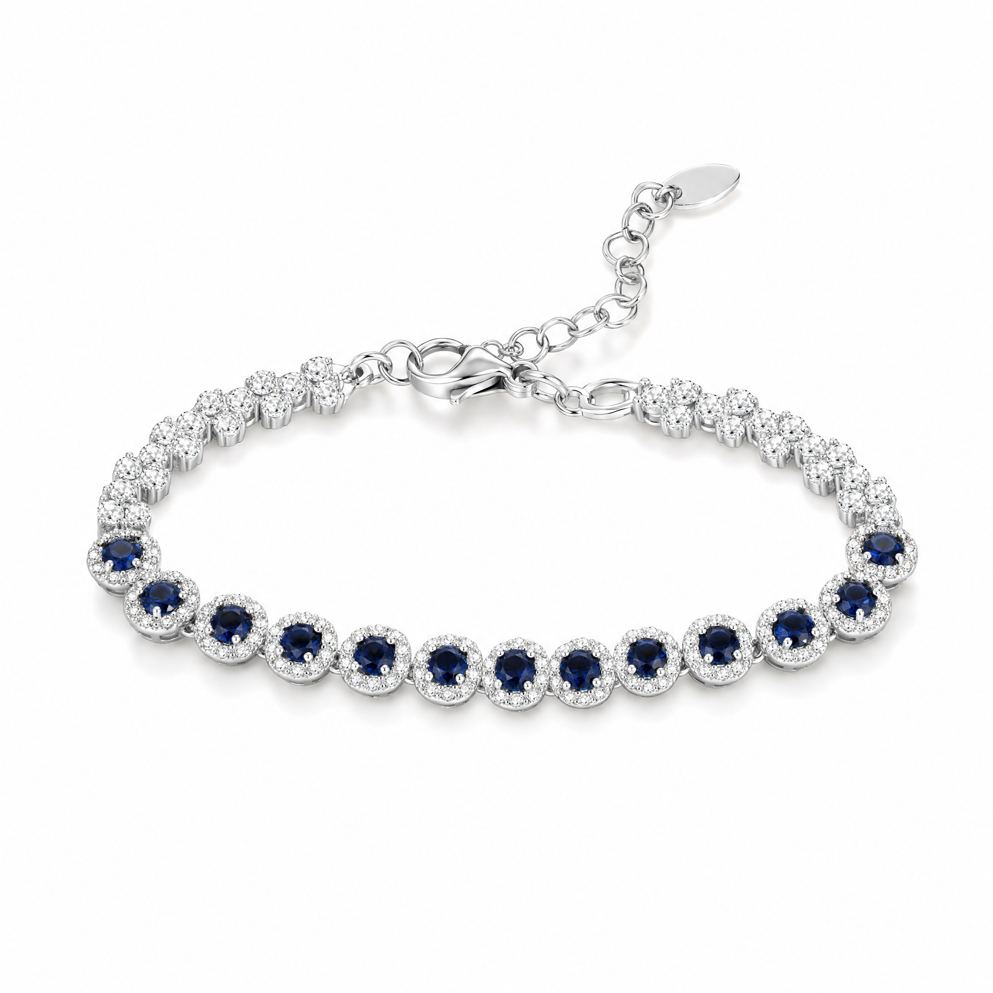 BRACCIALE TENNIS IN ARGENTO 925 CON ZIRCONI BIANCHI E BLU