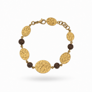 BRACCIALE IN ARGENTO DORATO CON CERCHI MARTELLATI E ZIRCONATI