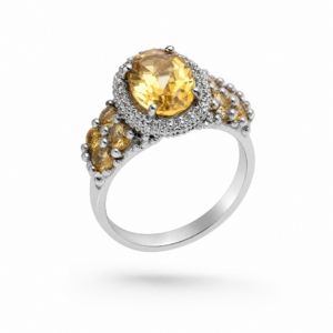 ANELLO CON TOPAZIO CITRINO 1,83 E 0,85 KT. E DIAMANTI 0,25 KT.