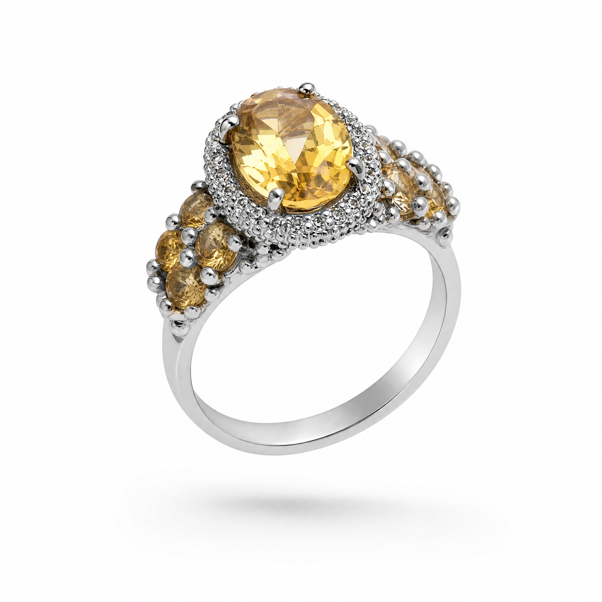 ANELLO CON TOPAZIO CITRINO 1,83 E 0,85 KT. E DIAMANTI 0,25 KT.